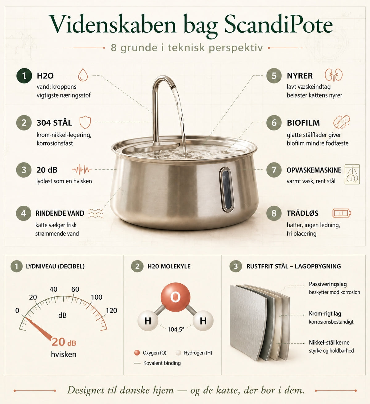 Vandautomat i rustfrit stål til kæledyr 2.2L